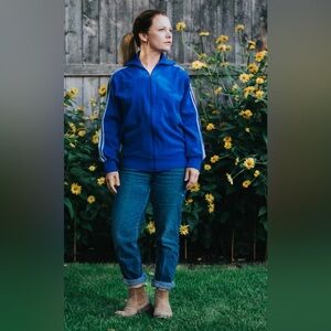 Vintage Adidas blue track jacket, size M Small black mark on one sleeve